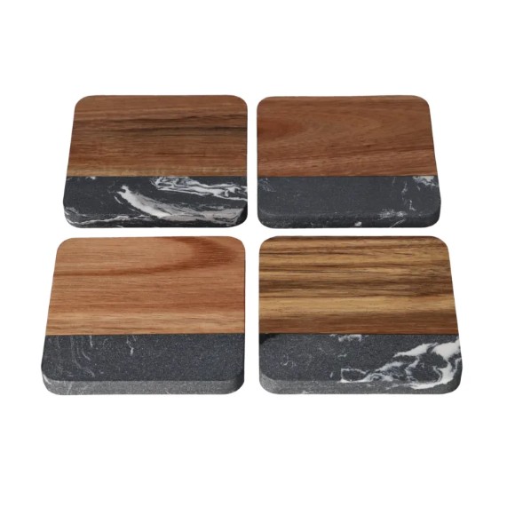 Danny Hoem Marble Wooden Coasters 4Pcs