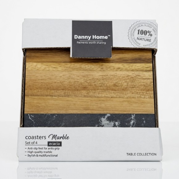 Danny Hoem Marble Wooden Coasters 4Pcs