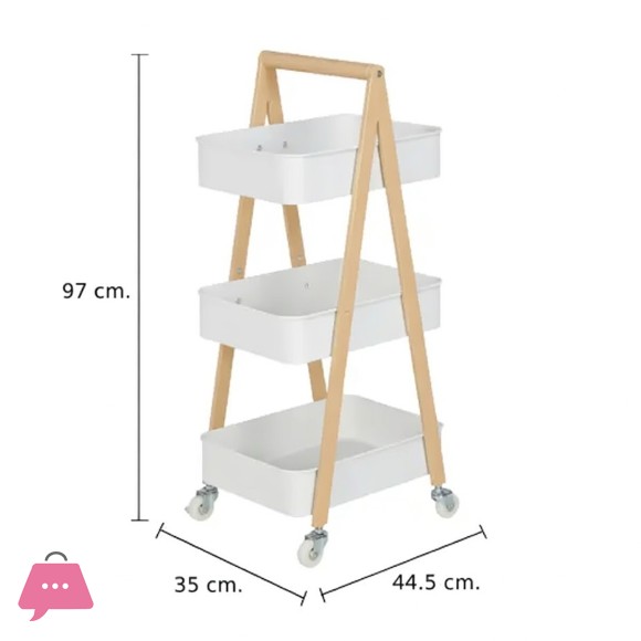 Danny Home 3 Layer Trolley Cart Rubber Wood With Locking Wheels