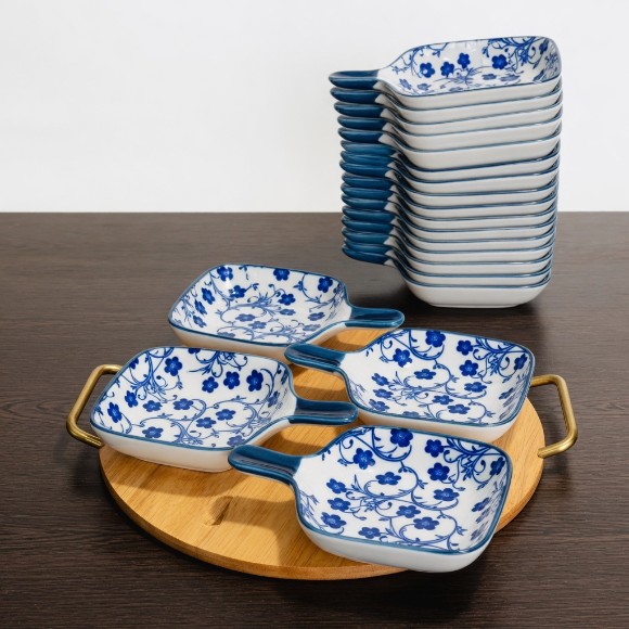 Danny Home Blue Floral Side Dish For Serving Pickles Sauces 4.75Inch 1Pcs