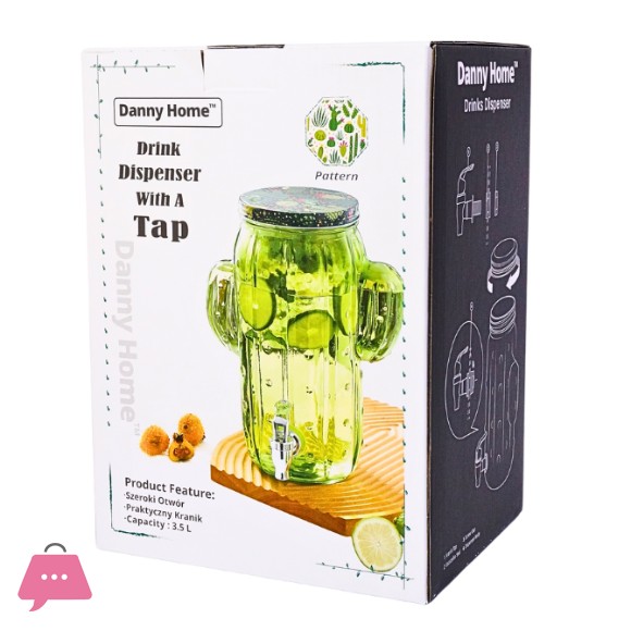 Danny Home Cactus Shaped Glass Drink Dispenser with Tap - 3.5Liter