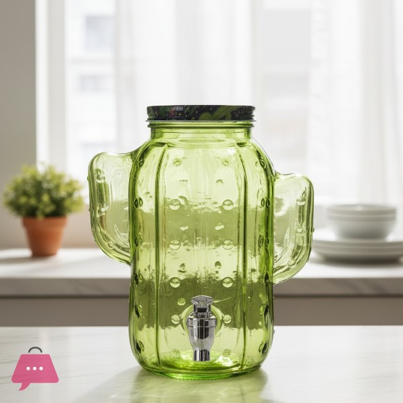 Danny Home Cactus Shaped Glass Drink Dispenser with Tap - 3.5Liter
