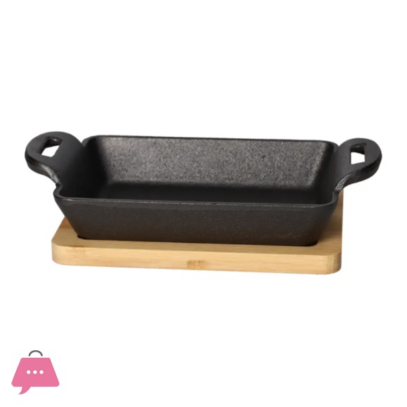 Danny Home Cast Iron Sizzling Pan with Bamboo Base 15x11x3cm