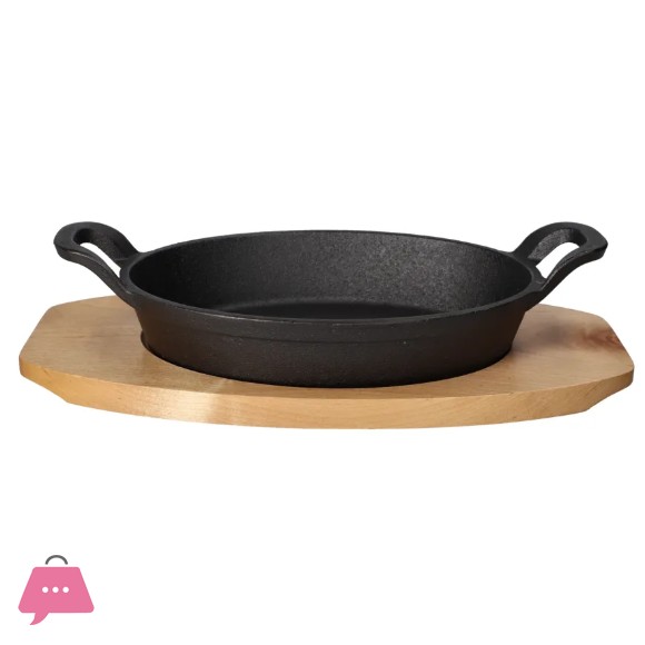 Danny Home Cast Iron Sizzling Pan with Bamboo Base - 24x17.2x4.8CM