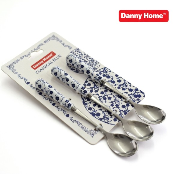 Danny Home Classical Blue Coffee Spoon Set of 3 - 15cm