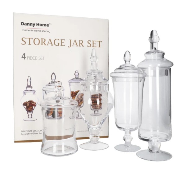 Danny Home Decorative Cookie Glass Jar Set 4Pcs