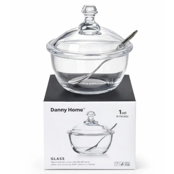 Danny Home Glass Sugar Bowl With Spoon - 250ml