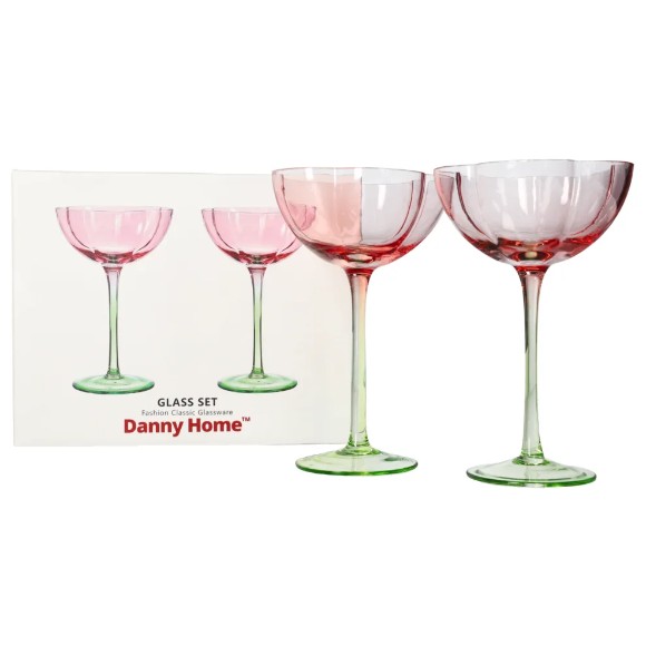 Danny Home Gin Saucer Two Toned Floral Shaped Gin Saucer Glasses Set of 2
