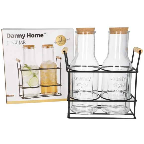 Danny Home Glass Juice Jars with Steel Stand 1350ml 3Pcs