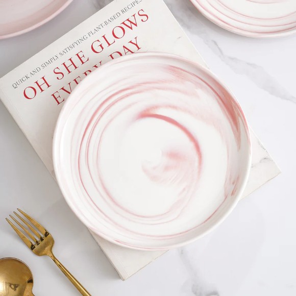 Danny Home Porcelain Pink Marble Dinner Plates 1Pcs 10Inch