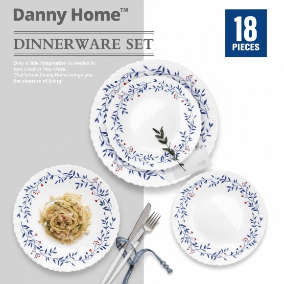 Danny Home Opal Glass Plate Set Dinnerware Set 18pcs