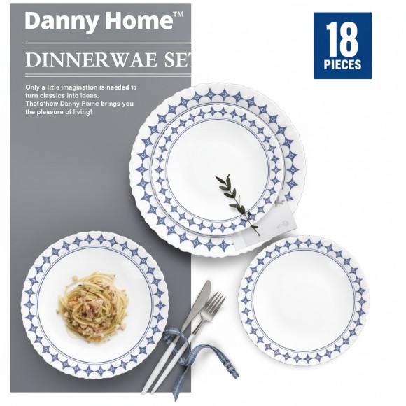 Danny Home Opal Glass Plate Set Dinnerware Set 18pcs