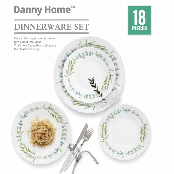Danny Home Opal Glass Plate Set Dinnerware Set 18pcs