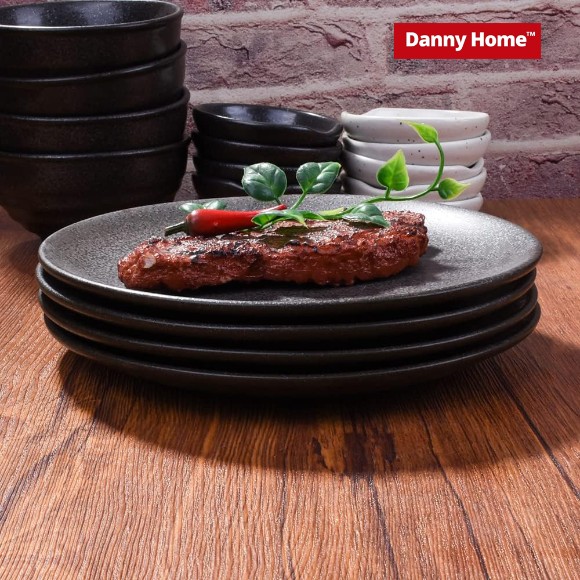 Danny Home Porcelain Black Flate Plate 1Piece 7.5Inch