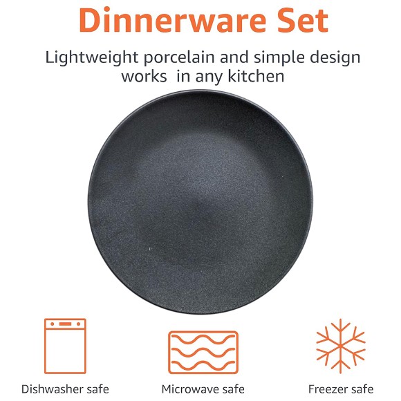 Danny Home Porcelain Black Dinner Plate 1Piece 10.5Inch