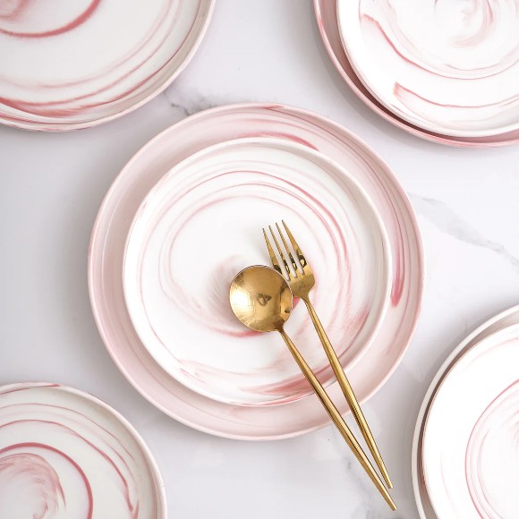 Danny Home Porcelain Pink Marble Dinner Plates 1Pcs 10Inch