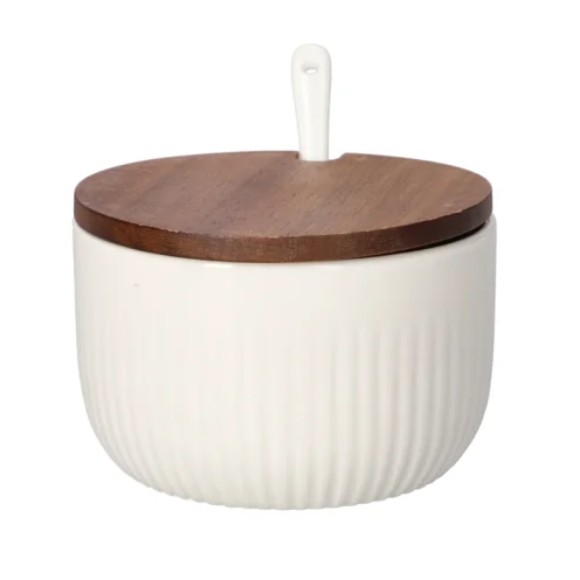 Danny Home Porcelain Sugar Bowl Wooden Lid 4Inch