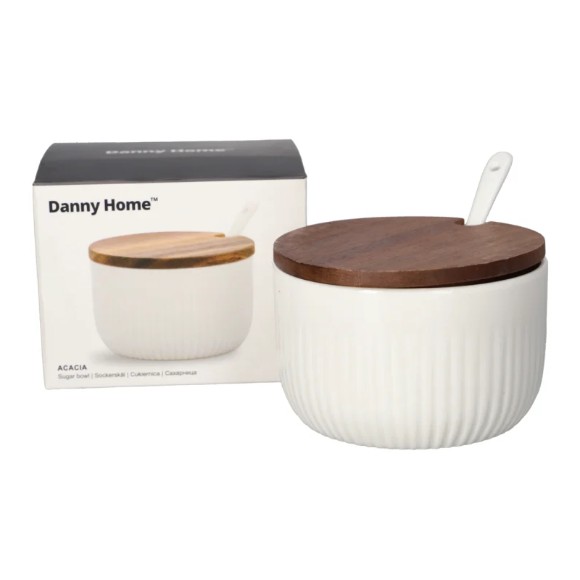 Danny Home Porcelain Sugar Bowl Wooden Lid 4Inch