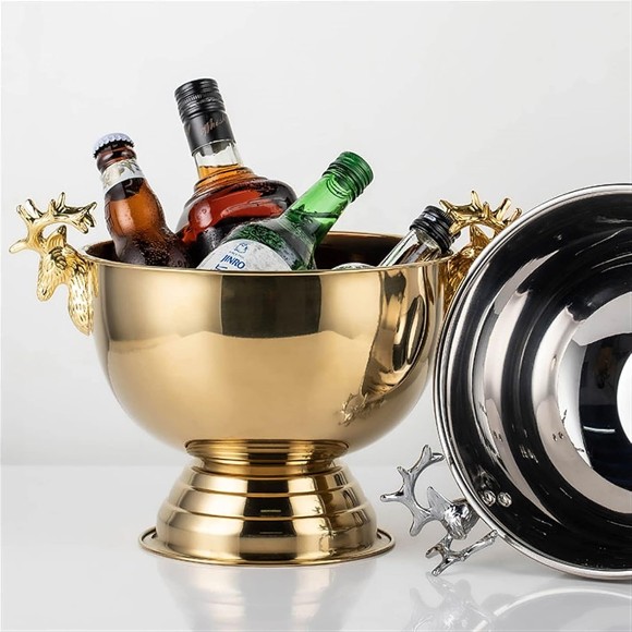 Deer Head Stainless Steel Ice Pails Ice Bucket Great for Home Bar Chilling Drinks
