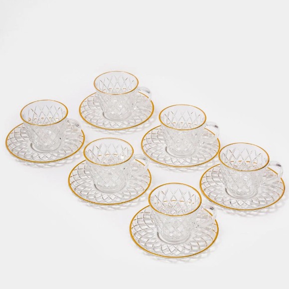 Deli Glass Blooming Tea Cup and Saucer 220ml Pack of 6
