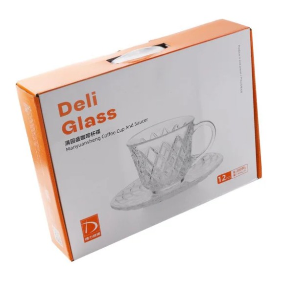 Deli Glass Blooming Tea Cup and Saucer 220ml Pack of 6