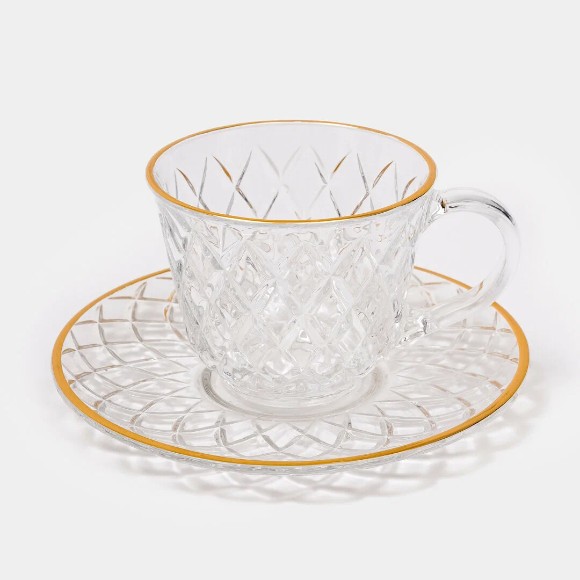 Deli Glass Blooming Tea Cup and Saucer 220ml Pack of 6