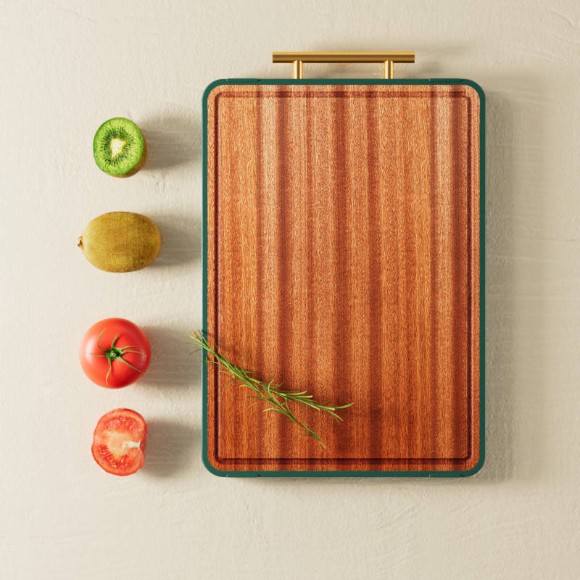 SHENGYA Double Side Stainless Steel Wood Chopping Board with Handle