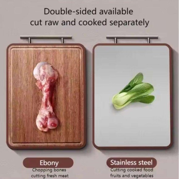 SHENGYA Double Side Stainless Steel Wood Chopping Board with Handle