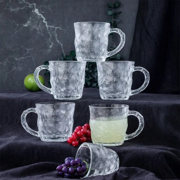 Drinking Tea Glass Cup 300ml Glacier Cup With Handle – 6 Pieces