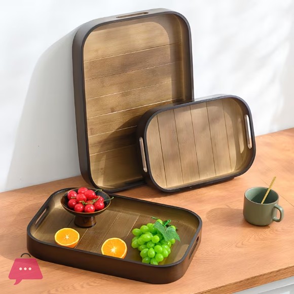 Elegant Bamboo Serving Tray with Handles Brown Rectangular Design
