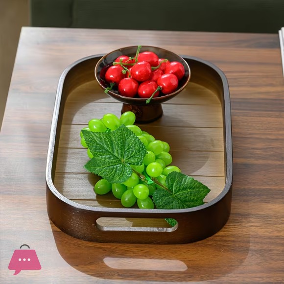 Elegant Bamboo Serving Tray with Handles Brown Rectangular Design
