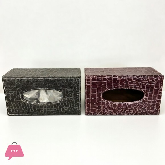 Elegant Crocodile-Textured Leather Tissue Box