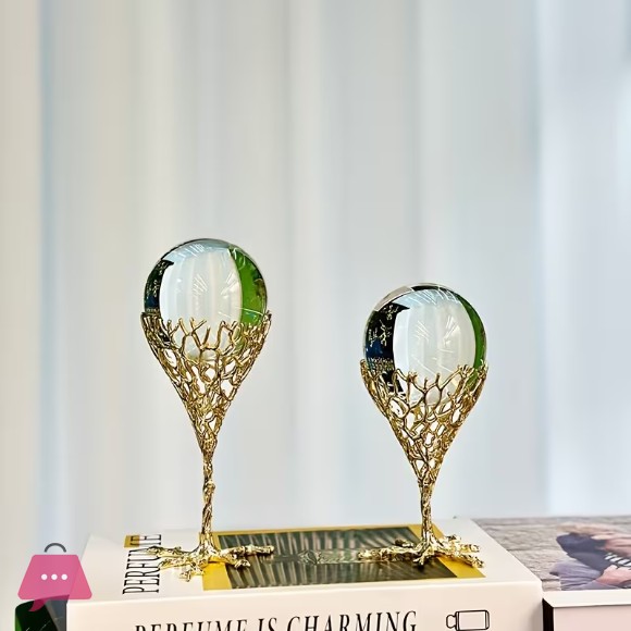 Elegant Crystal Coral Ball Decor Ornament for Home Office Decor - 2 Pcs