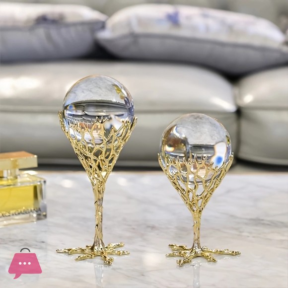 Elegant Crystal Coral Ball Decor Ornament for Home Office Decor - 2 Pcs