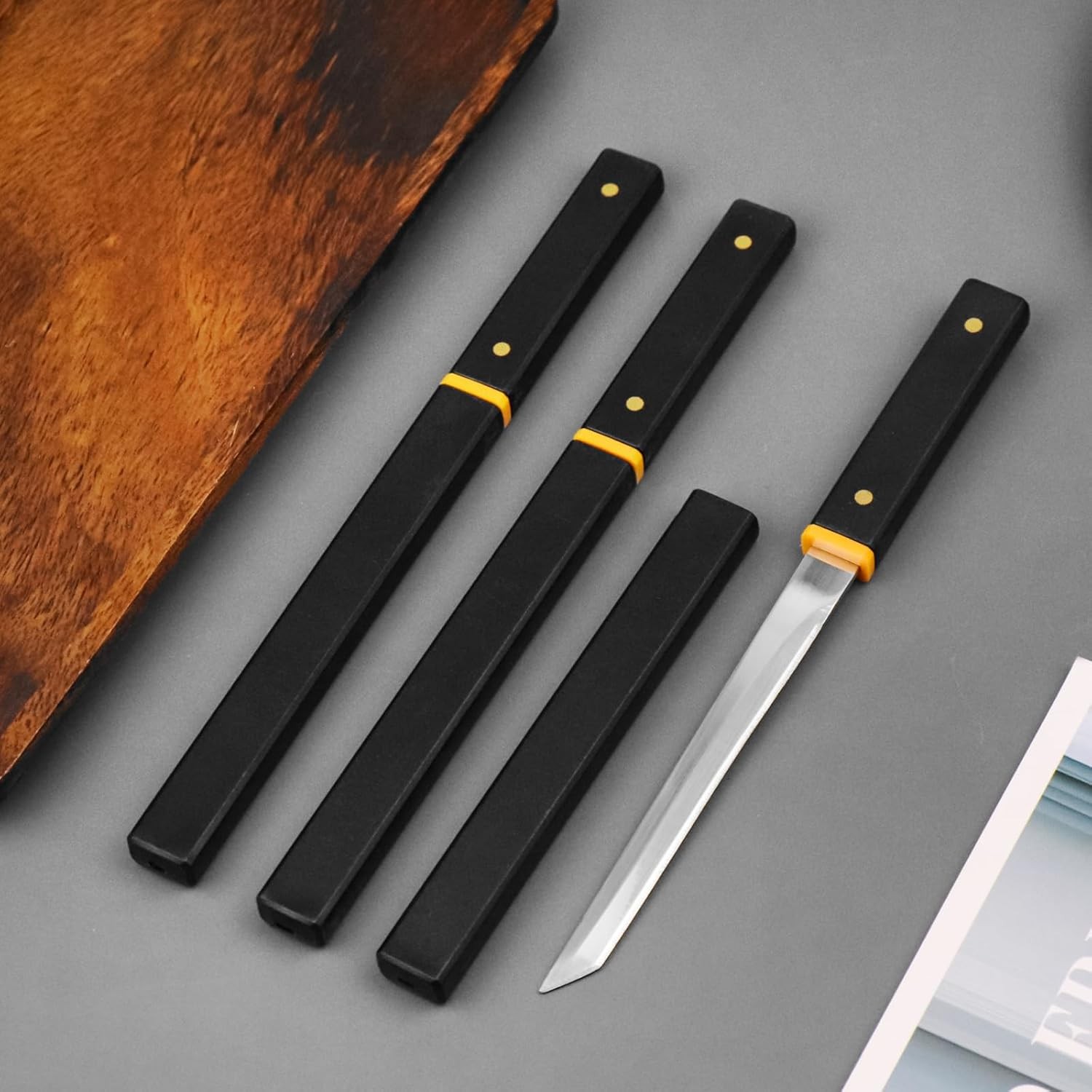 fruit-knife-sharp-durable-blades-black-woodgrain-design-sheath-and-handle-suitable-for-most-vegetables--fruits-and-meat