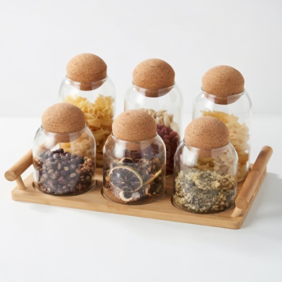 Glass Jar with Ball Cork Lid Decorative Round Jars with Stand