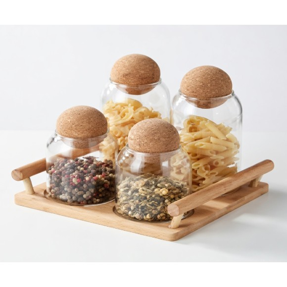 Glass Jar with Ball Cork Lid Decorative Round Jars with Stand
