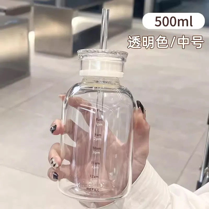 glass-water-bottle-with-straw-clear-kawaii-drinking-bottle-leakproof-iced-coffee-cup-500-750ml
