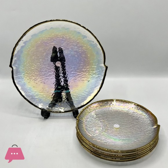 Iridescent Hammered Glass Cake Set - 7 Piece Serving Set