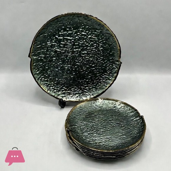 Iridescent Hammered Glass Cake Set - 7 Piece Serving Set