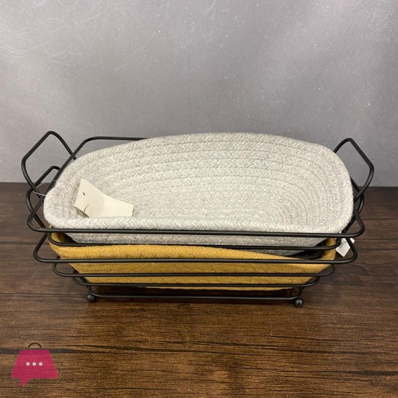 Handcrafted Metal Wire with Fabric Liner Roti Basket with Handle