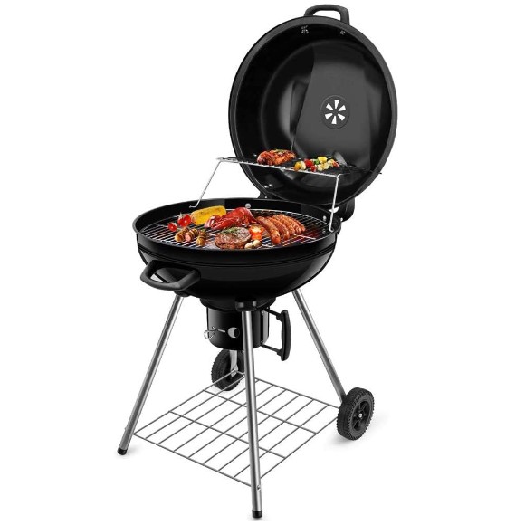 Heavy Duty Charcoal Grill Barbecue Coal Kettle Bowl Grill Portable Round with Wheels 22.5 Inch