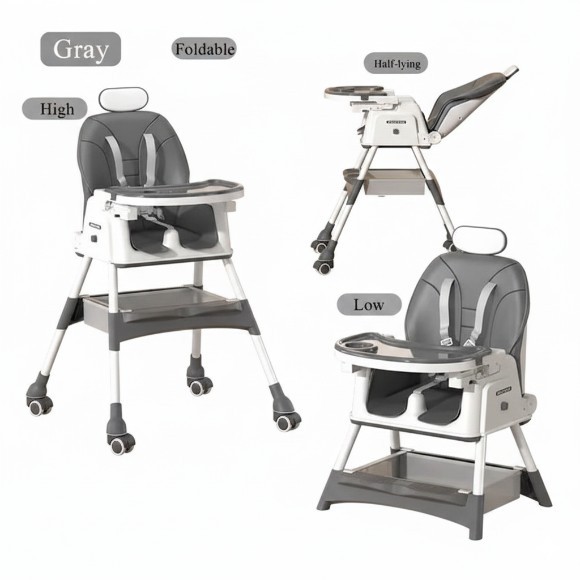 Multifunctional Foldable Feeding Baby Dining High Chair With Wheels Safety Belt - 518