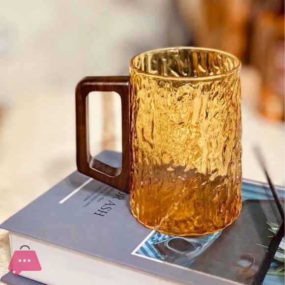 High Quality Borosilicate Glass Mug with Wooden Handle - 450ml