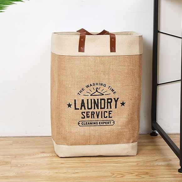 Jute Fabric Shopping Bag, Moisture-Proof EVA White Edge Large Jute Storage Bag for Home