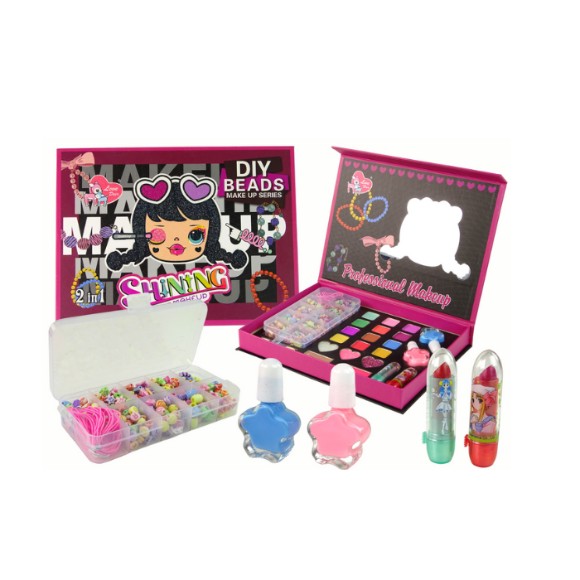 Kids Girls 2 in 1 DIY Toy Jewellery Making & Makeup Kit