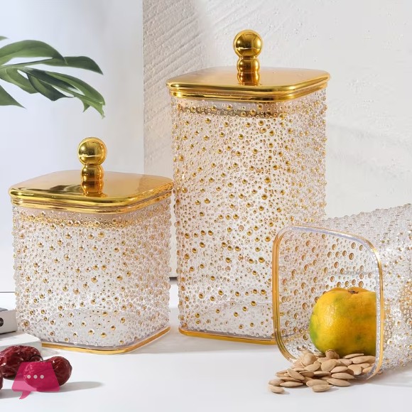 Luxury Acrylic Storage Jars Set with Gold Lid – 3 Pieces