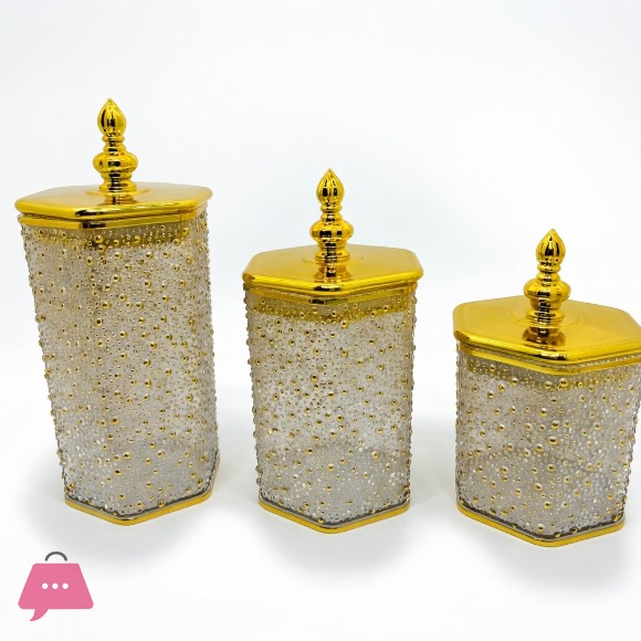 Luxury Acrylic Storage Jars Set with Gold Lid – 3 Pieces