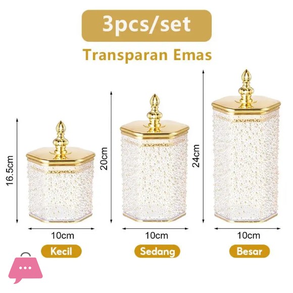 Luxury Acrylic Storage Jars Set with Gold Lid – 3 Pieces
