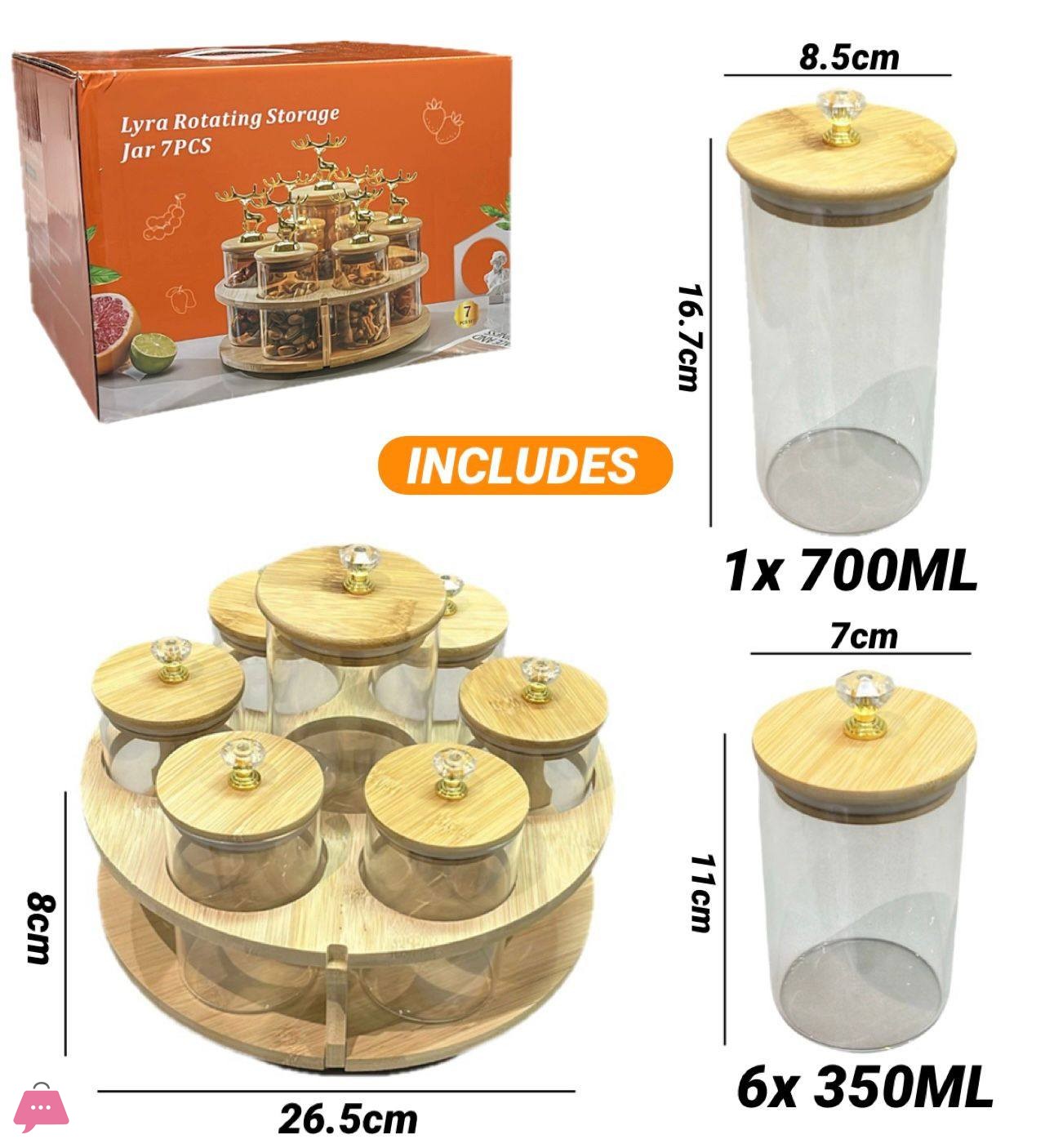 luxury-design-glass-jar-set-rotatable-bamboo-stand-stand---7pcs